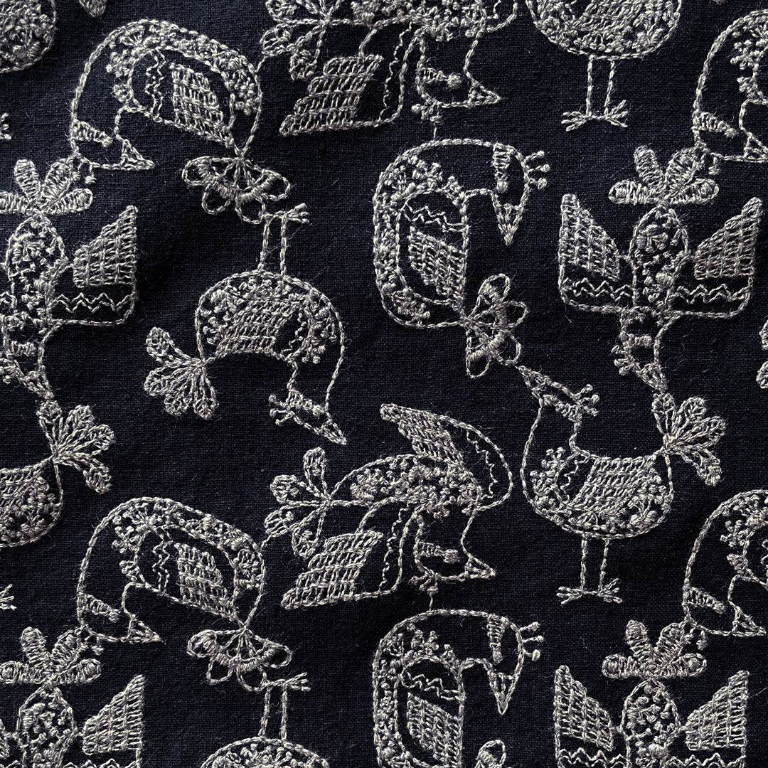 レース模様の鳥 Birds in a lace pattern / コットンリネン 3COLORS