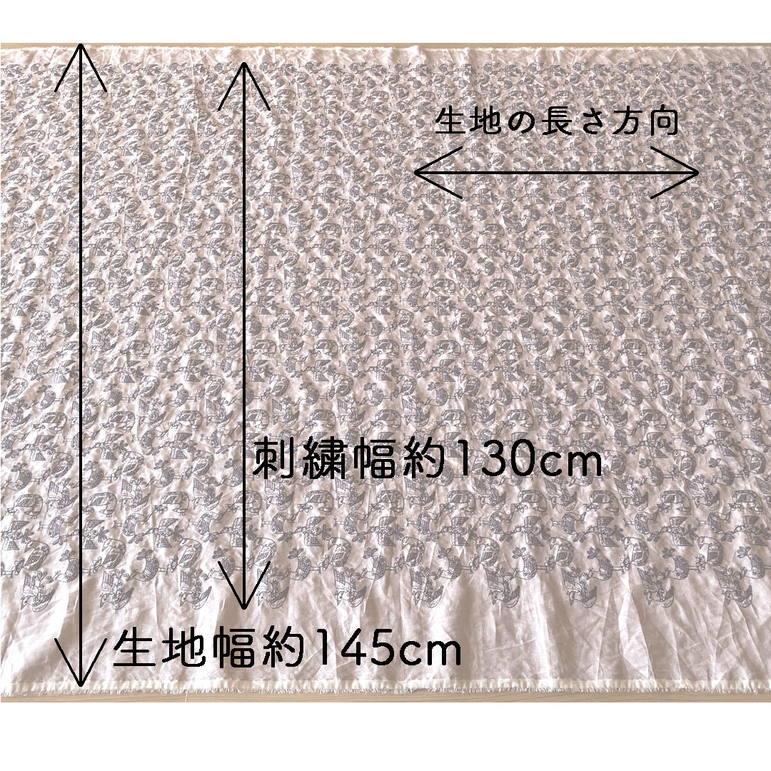 レース模様の鳥 Birds in a lace pattern / リネン100% 2COLORS