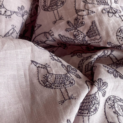 レース模様の鳥　Birds in a lace pattern　/　リネン100％　2COLORS